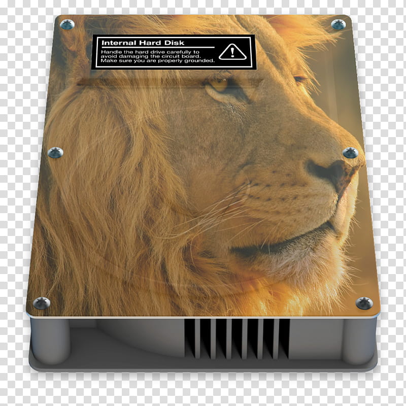 HDD Icons, OS X ., Lion, lion-printed internal hard disk transparent background PNG clipart