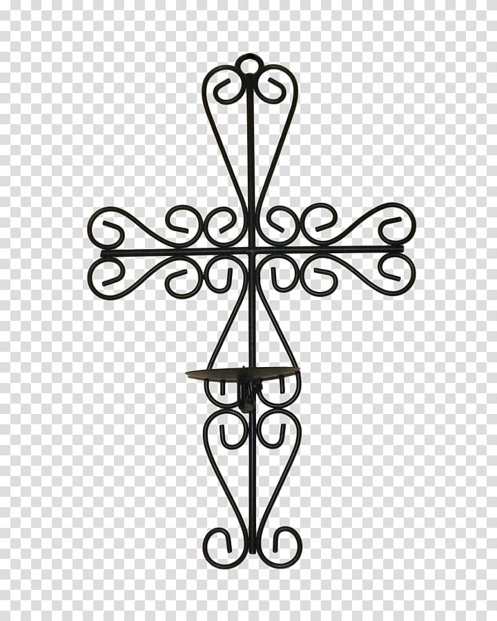 Cross, black metal wrought iron candlestick holder transparent background PNG clipart