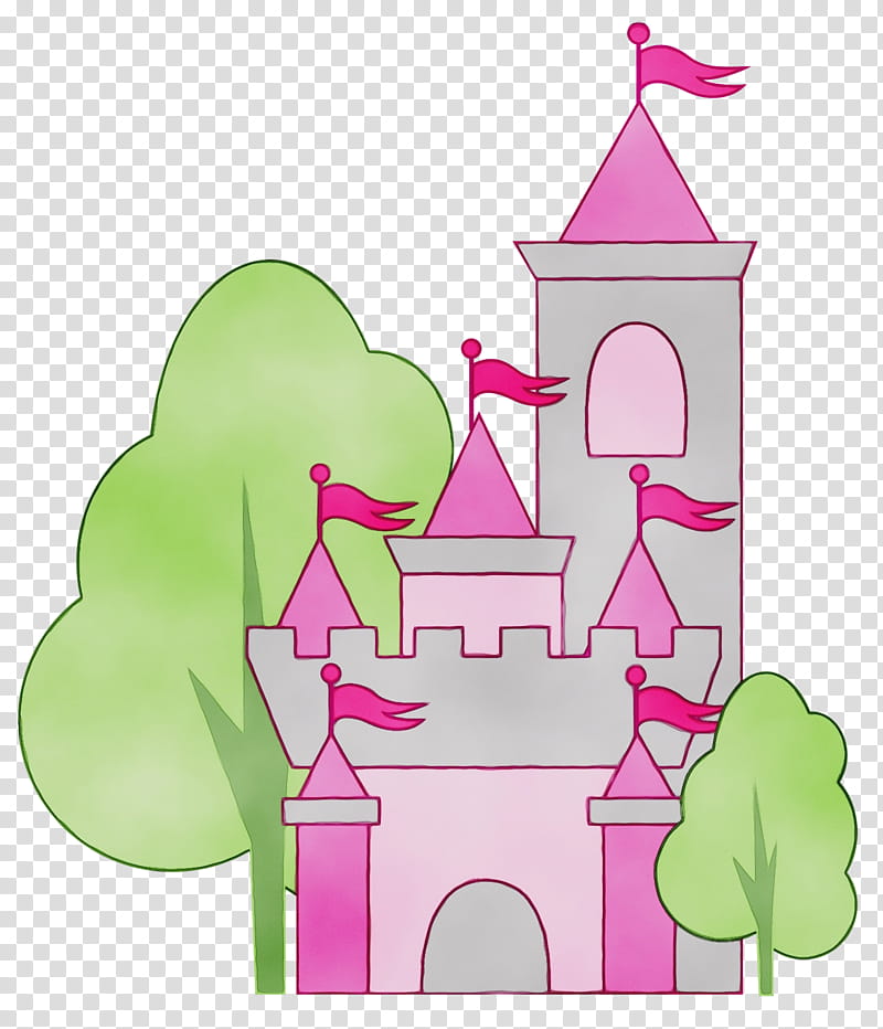 Cartoon Castle, Watercolor, Paint, Wet Ink, Logo, Silhouette, Cartoon, Pink transparent background PNG clipart