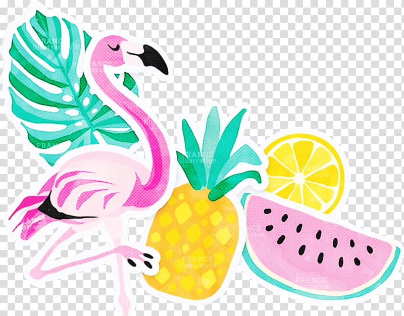 Flamingo Drawing, Greater Flamingo, Pineapple, Sticker, Fruit, Pink, Plant transparent background PNG clipart