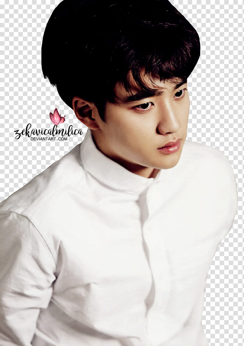 EXO D O  Season Greetings, man wearing white button-up dress shirt close-up transparent background PNG clipart