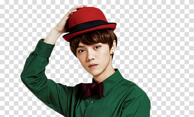 EXO Miracle of December Ver, man in green dress shirt and red bucket hat transparent background PNG clipart