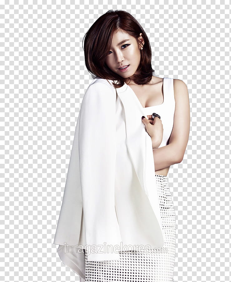 Secrets Hyo Sung for Esquire, woman wearing white crop tank top and white bottoms transparent background PNG clipart