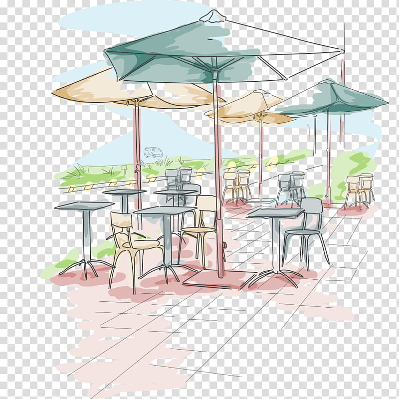 Umbrella, Cafe, Drawing, Restaurant, Table, Outdoor Structure, Home, Furniture transparent background PNG clipart