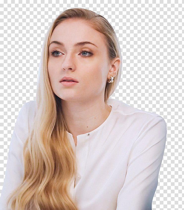 SOPHIE TURNER, woman wearing white split-neckline shirt transparent background PNG clipart