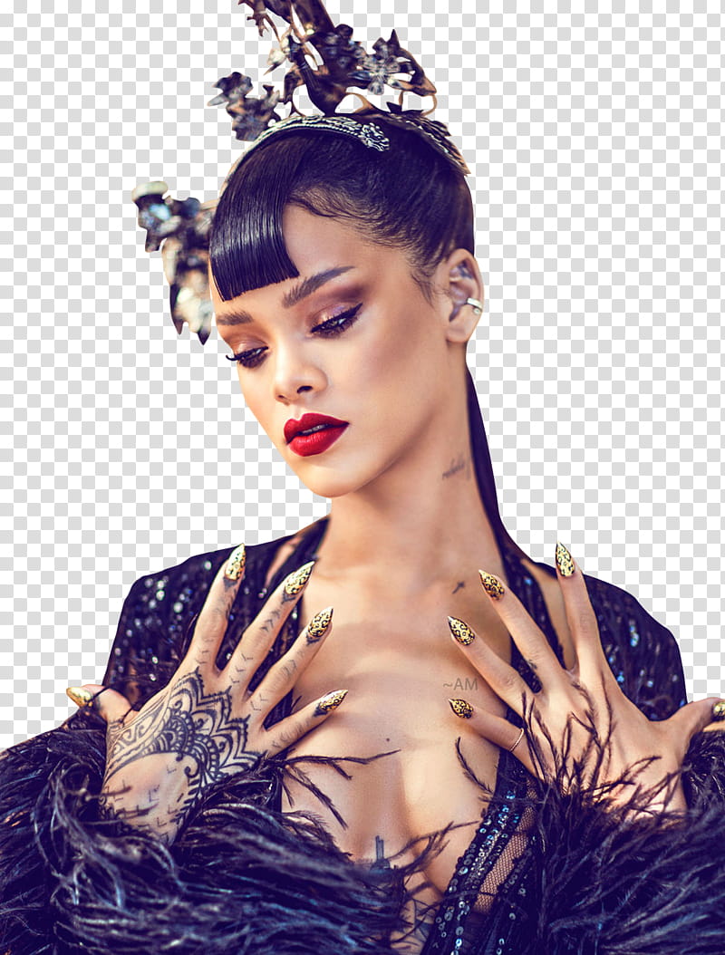 RIHANNA, Rihanna wearing black plunging dress with glitter transparent background PNG clipart