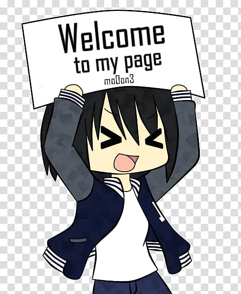 welcome to my page, male anime character with welcome to my age print transparent background PNG clipart
