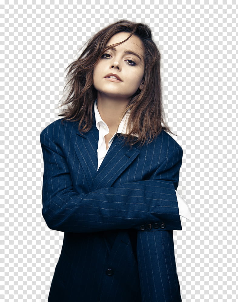 Jenna Coleman, woman in blue suit standing transparent background PNG clipart