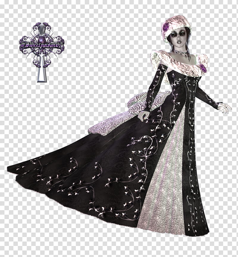 dark snow bright , women's black and purple floral traditional dress transparent background PNG clipart