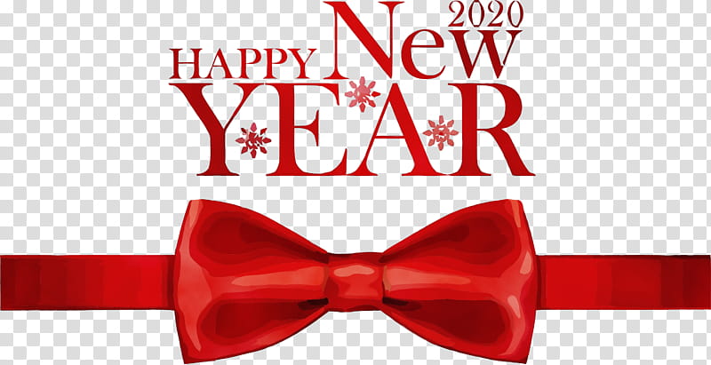 Bow tie, Happy New Year 2020, New Years 2020, Watercolor, Paint, Wet Ink, Red, Ribbon, Logo transparent background PNG clipart