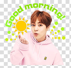 EXO LINE STICKERS, man pouting lips with good morning text overlay transparent background PNG clipart