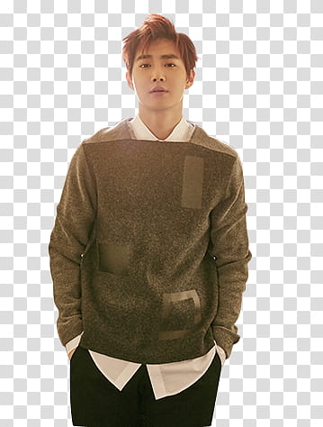 EXO SUHO , standing man wearing gray sweater transparent background PNG clipart