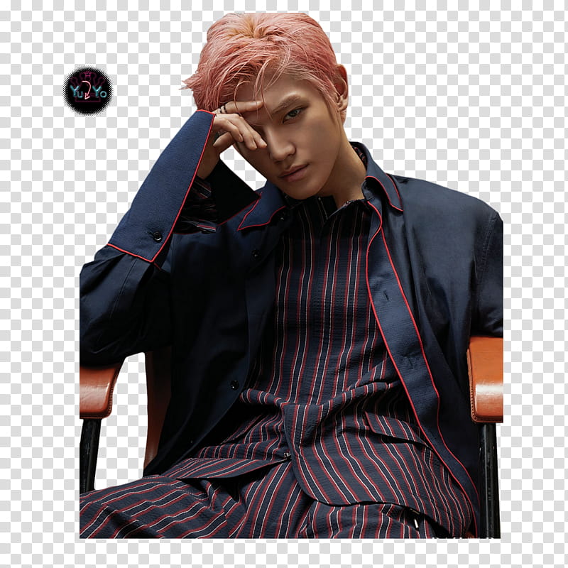 NCT  For BAZAR, man wearing black button-up shirt sitting on wooden armchair transparent background PNG clipart