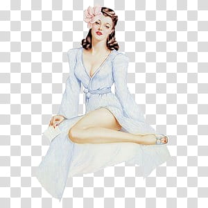  pin up girls , woman white V-neck long-sleeved side-slit dress transparent background PNG clipart