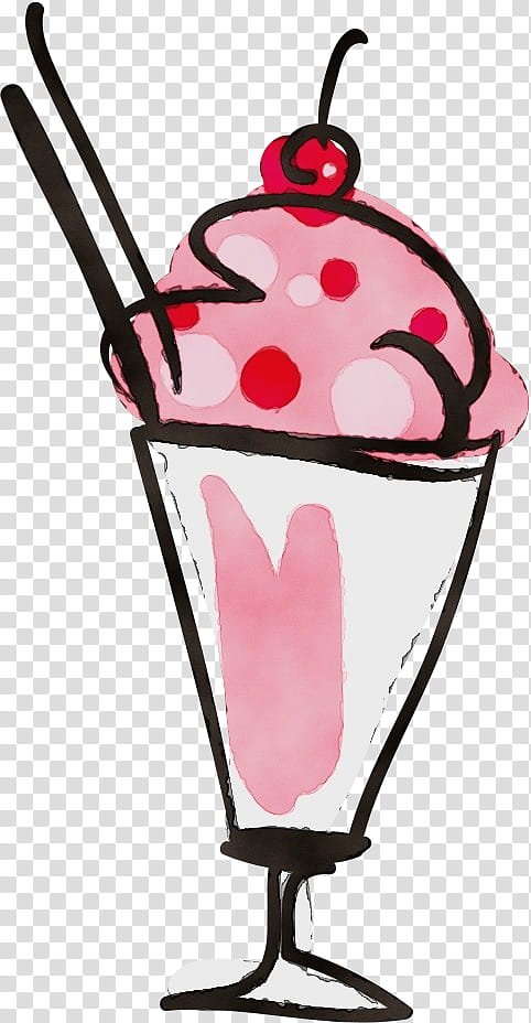 Ice Cream Cones, Watercolor, Paint, Wet Ink, Sundae, Milkshake, Vanilla Ice Cream, Strawberry Ice Cream transparent background PNG clipart