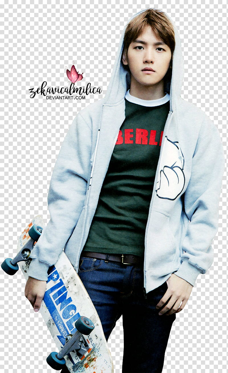 EXO Baekhyun Die Jungs, man holding pintail longboard transparent background PNG clipart