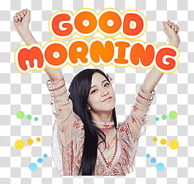 BLACKPINK Line, woman with Good Morning text overlay transparent background PNG clipart