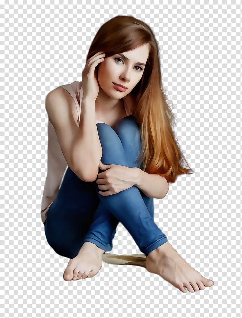 sitting blue leg beauty skin, Watercolor, Paint, Wet Ink, Arm, Joint, Hand, Jeans transparent background PNG clipart