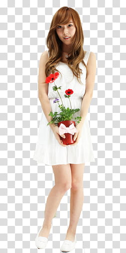 Jessica, standing woman wearing white sleeveless minidress transparent background PNG clipart