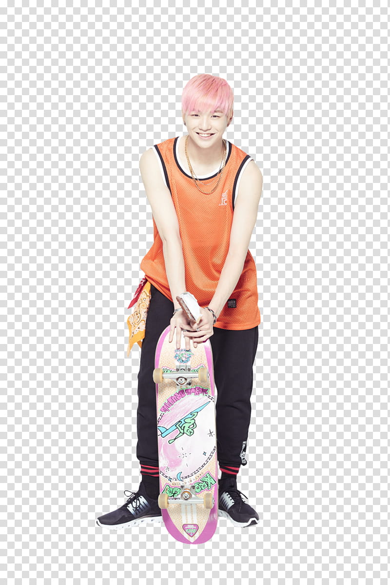 KANG DANIEL WANNA ONE , boy wearing brown tank top holding skateboard transparent background PNG clipart