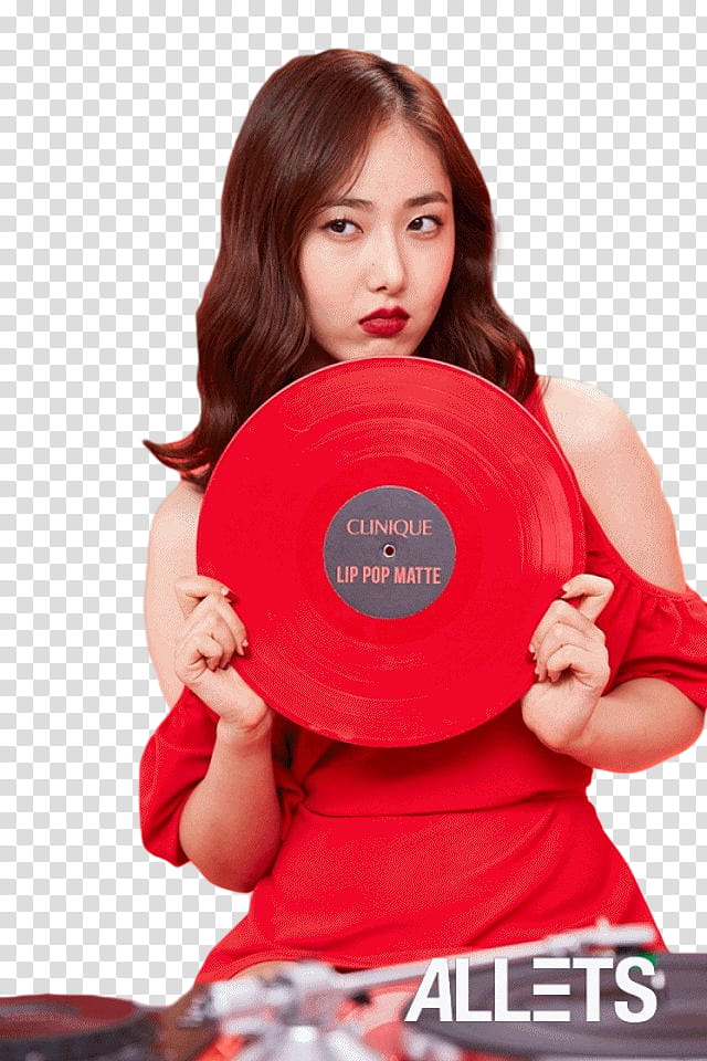 Sinb GFriend Clinique, woman holding red vinyl record transparent background PNG clipart