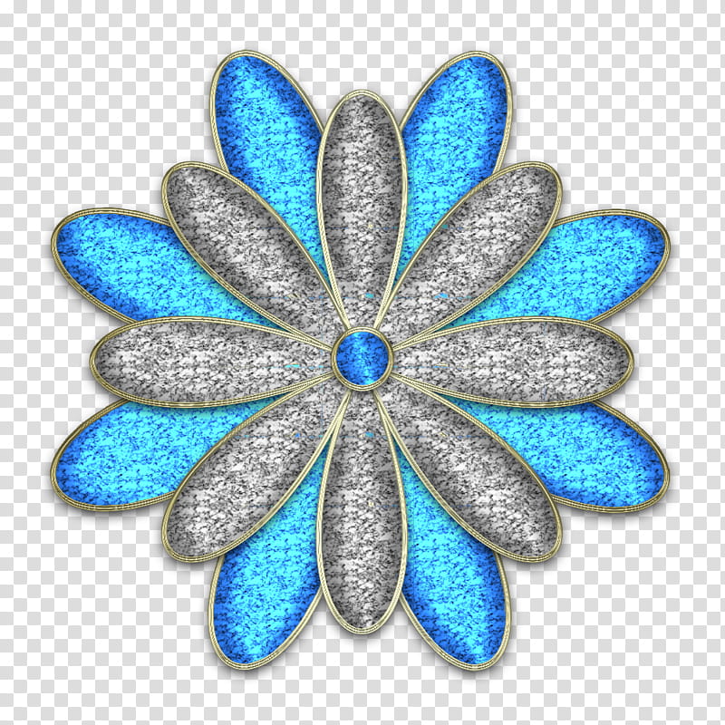 Decorative flowerses in, blue, gold-colored, and gray flower art transparent background PNG clipart