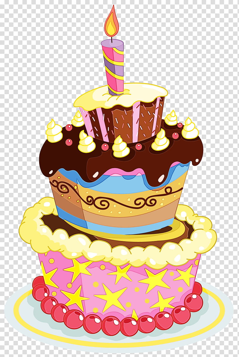 Birthday Cake, Watercolor, Paint, Wet Ink, Cupcake, Frosting Icing, Cake Decorating, Birthday transparent background PNG clipart