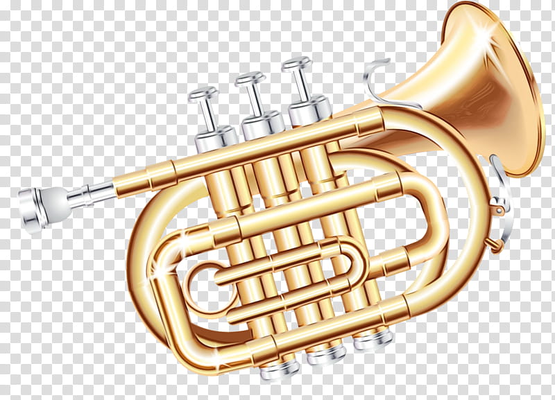 Brass Instruments, Watercolor, Paint, Wet Ink, Musical Instruments, Trumpet, Trombone, Musical Ensemble transparent background PNG clipart
