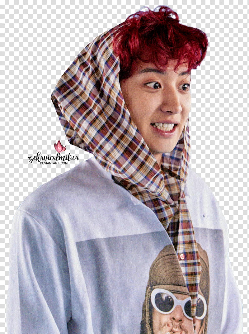 EXO Chanyeol Lucky One, man in white and red pullover hoodie transparent background PNG clipart