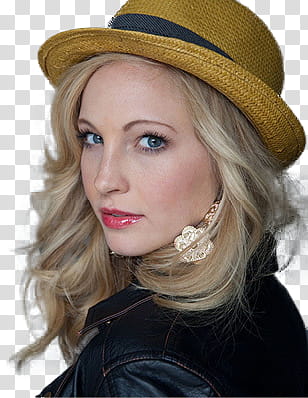 Candice Accola La Teen Festival Cut Out , woman in black top wearing brown hat looking back transparent background PNG clipart