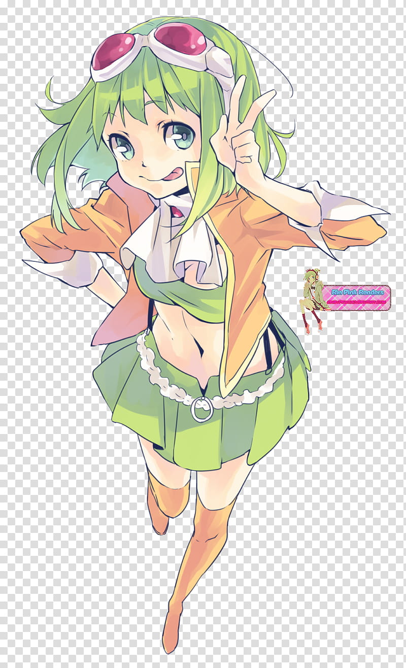 Render Gumi Megpoid, green haired female character transparent background PNG clipart
