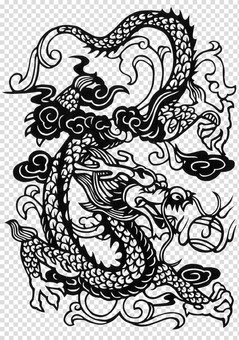 Cutout Paper Dragon Brushes, black dragon transparent background PNG clipart