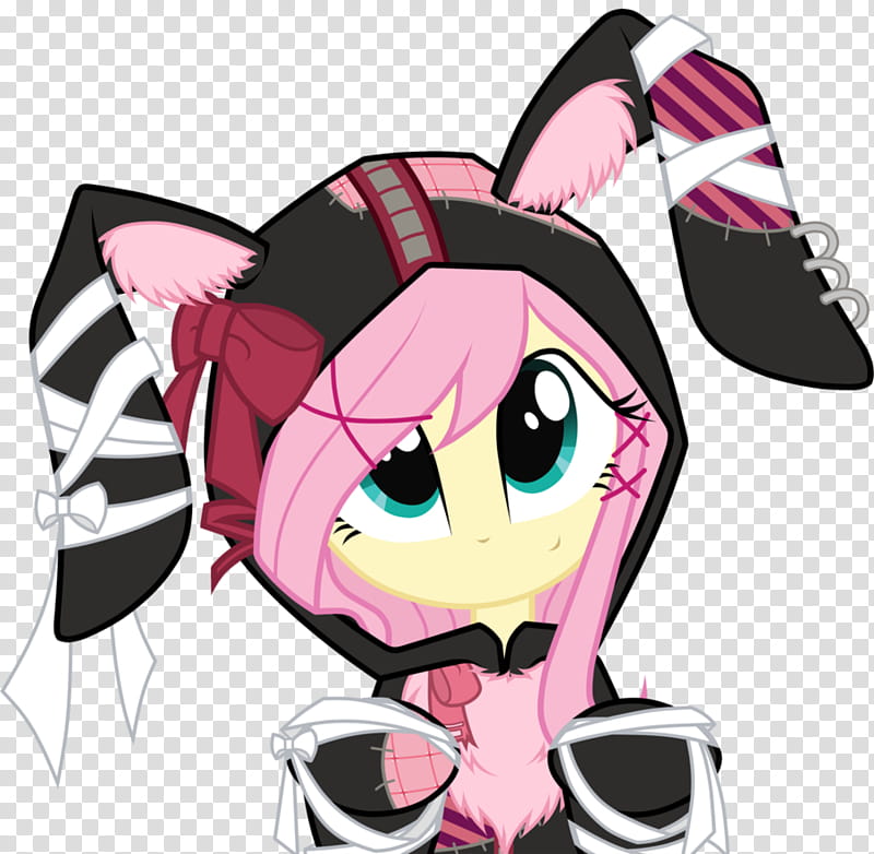 Bunny Fluttershy, woman with pink hair wearing black hoodie character illustration transparent background PNG clipart