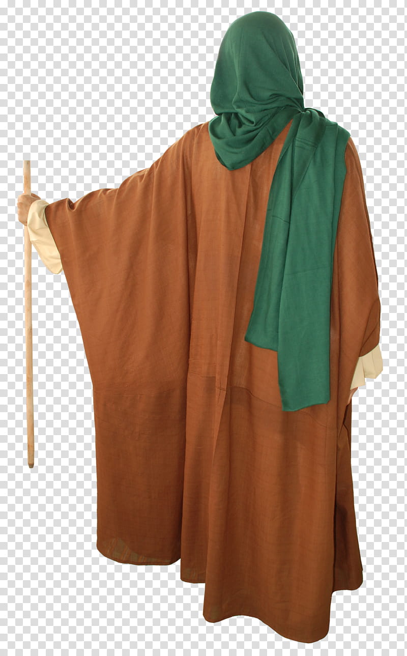 Arab old style clothes , back view of person wearing brown dress whole holding stick transparent background PNG clipart