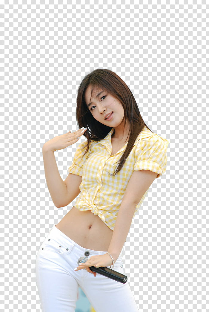 SNSD GEE LIVE  RENDER, woman holding microphone while posing with blue background transparent background PNG clipart