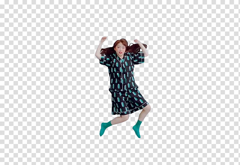YEOJIN KISS LATER LOONA, woman in black and teal dress jumping transparent background PNG clipart