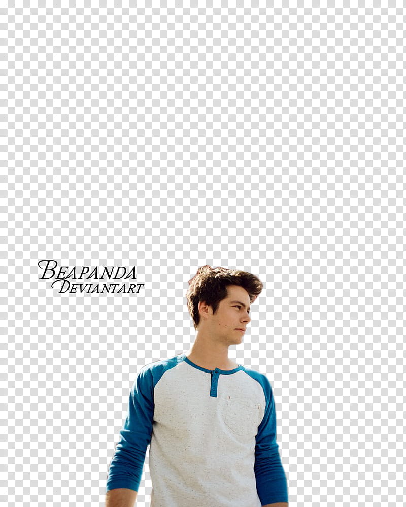 Dylan O Brien, man wearing white and blue long-sleeved raglan shirt transparent background PNG clipart