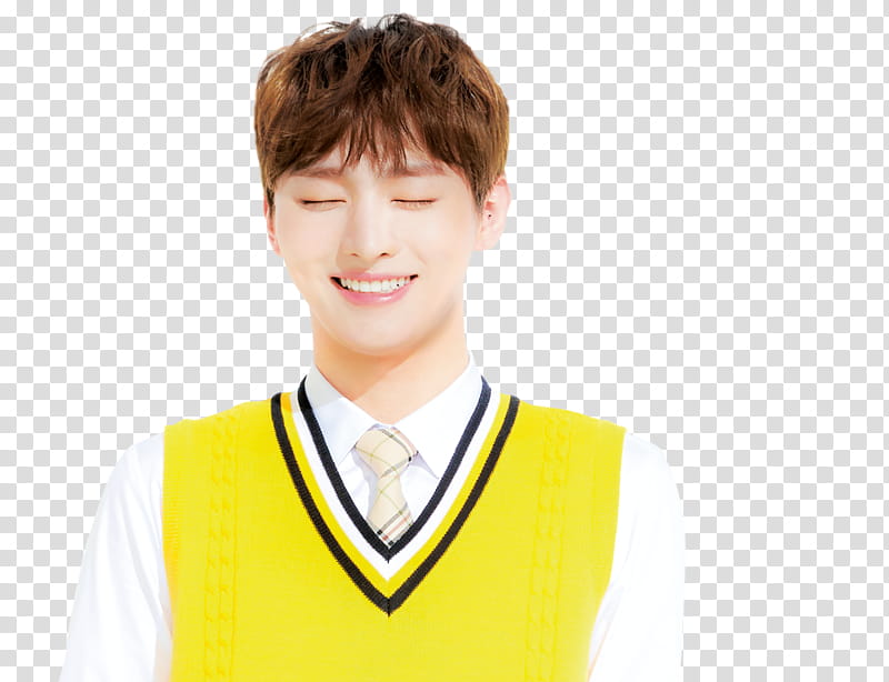 WANNA ONE X Ivy Club P, man wearing yellow vest transparent background PNG clipart