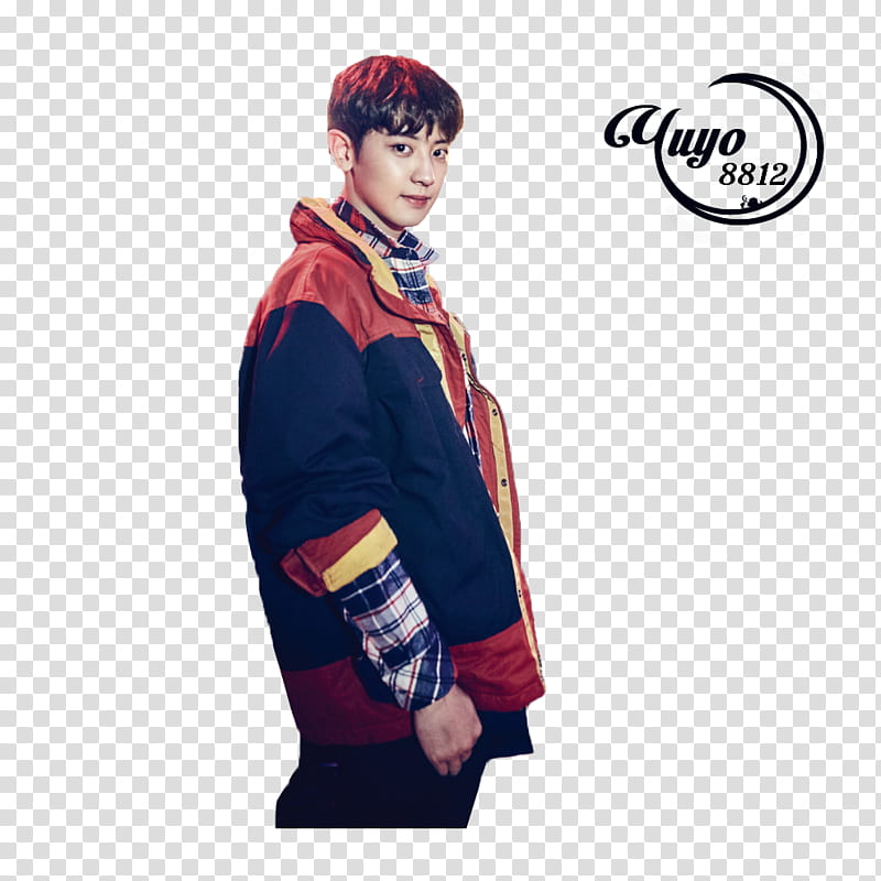 CHANYEOL, man wearing blue, red, and yellow jacket transparent background PNG clipart