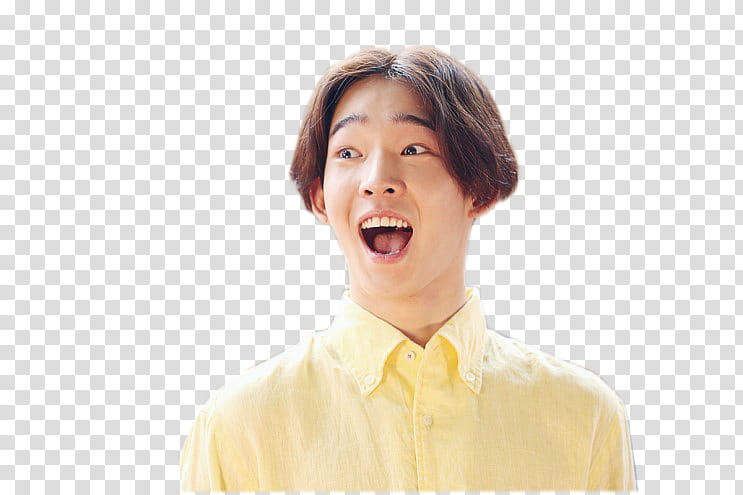 TaeHyun, man in yellow dress short opening his mouth transparent background PNG clipart