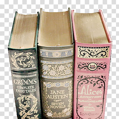 Vintage s, Grimm's, Jane Austen, and Alice's books transparent background PNG clipart