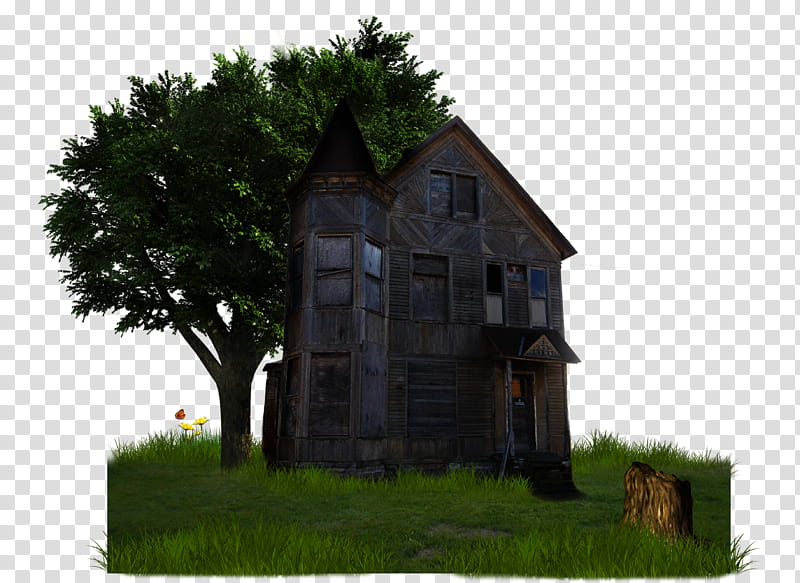 Haunted House, brown wooden house near green tree art transparent background PNG clipart