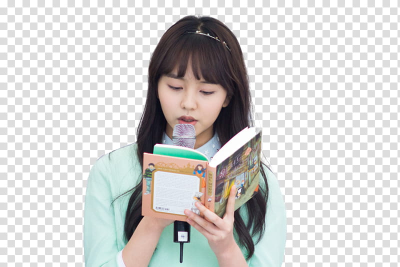 Kim So Hyun, woman reading book while holding microphone transparent background PNG clipart