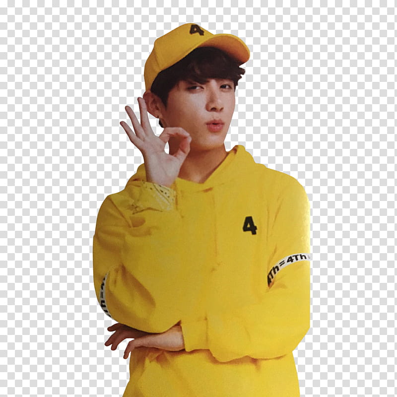 Jungkook , man wearing yellow pullover hoodie transparent background PNG clipart