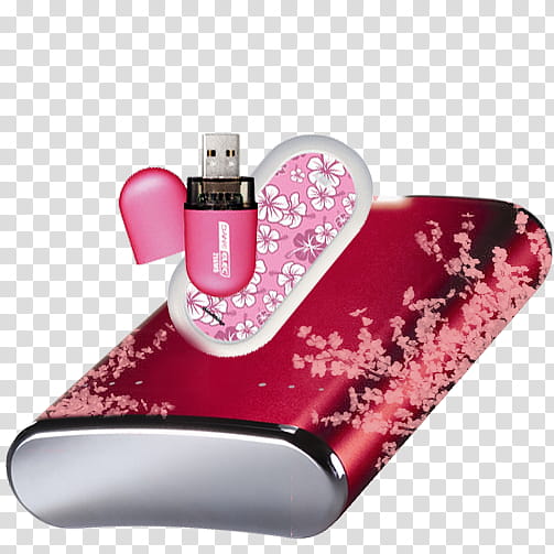 Sakura OS Icons, usb, pink power bank and USB flash drive transparent background PNG clipart