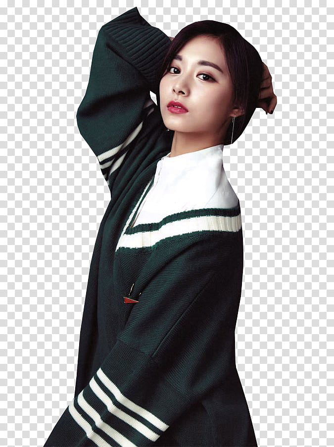 TWICE Tzuyu and Chaeyoung Twicezine HQ, woman wearing black and white shirt transparent background PNG clipart