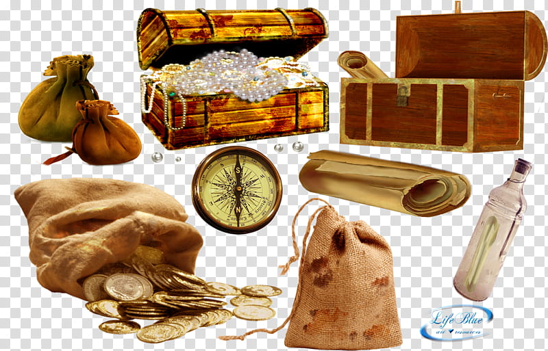 Old treasures, brown wooden chest transparent background PNG clipart