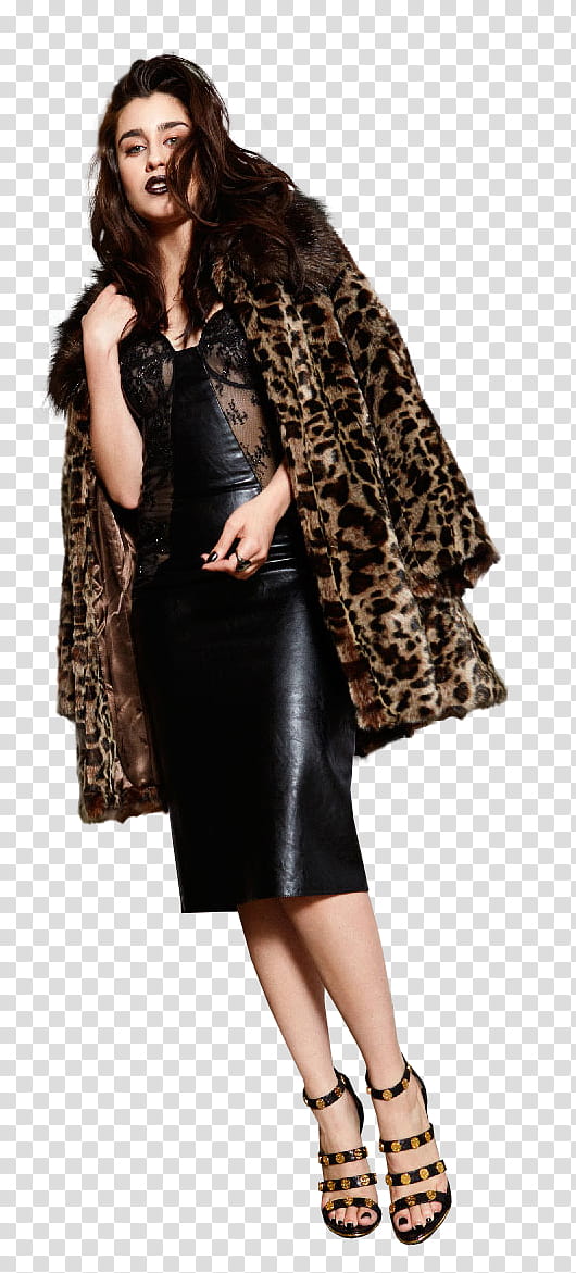 Lauren Jauregui, woman wearing brown and black leopard coat transparent background PNG clipart