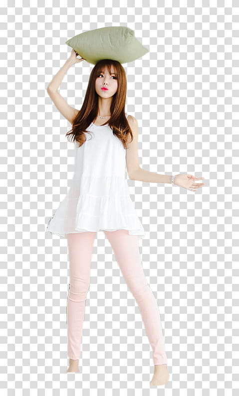 woman holding a throw pillow on top of her hed transparent background PNG clipart