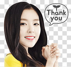 Red Velvet irene kakao talk emoji, woman with thank you text bubble transparent background PNG clipart